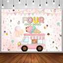 7x5ft Four Ever Sweet Birthday Backdrop for Girls Ice Cream Truck 4th Birthday Party Decorations Colorful Confetti Balloon Donut Music Photography Background 4 Years Old Bday Banner Photo Props