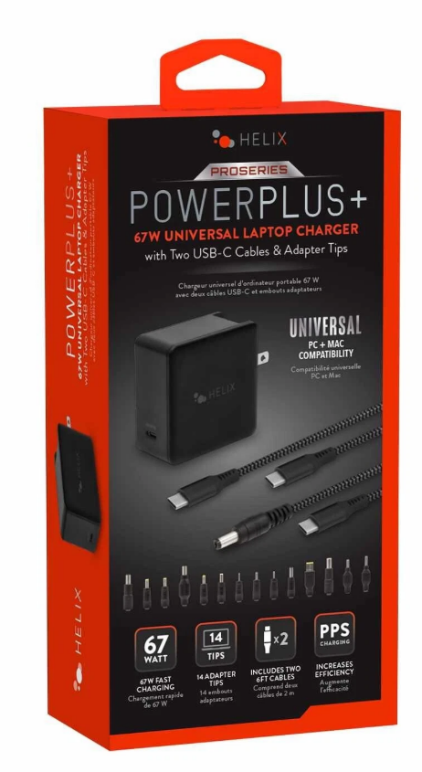 Helix 65W Universal USB-C Laptop Charger Power Adapter (ETHNBC65U) Black