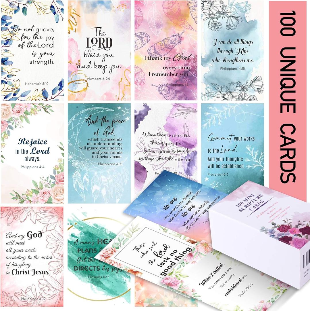 BRYTEFY 100 Prayer Cards for Women with Assorted Bible Verses, Mini Scripture Cards for Womens Bible Studies, Inspirational Religious Christian Gifts for Women (Floral)