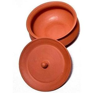 Clay Curd Pot Dahi Dal Kadai Handi Mitti Ke Bartan Curd Bowl with Lid Clay Pot for Cooking & Serving (Brown), Medium, Birani Handi001 (7 Inc)
