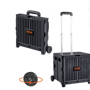 VEVOR Foldable Utility Cart, 80 lbs Load Capacity, Folding Portable Rolling Crate Handcart with Durable Heavy Duty Telescoping Handle and 2 Wheels for Travel Shopping Moving Luggage Office Use, Black