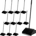 Leumoi 12 Pcs Dust Pans with Long Handle Set 36.6 Inch Commercial Dust Pan with Comb Large Plastic Stand up DustPans for Outdoor Indoor Restaurant Home Office Floor Cleaning (Black)