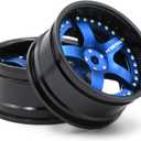 hobbysoul 2pcs RC 1/10 Aluminum Alloy Wheel Rims Hex 12mm Adjustable Offset Black & Blue Color Fit 1:10 RC On Road Drift Touring Car Tires