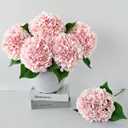 ZYTUYO 5 Pcs Pink/White Silk Hydrangeas Aritificial Flower Boho 20'' Faux Hydrangeas for Spring Indoor Home Decor Kitchen Living Room Baby Shower Outdoor Wedding Table Centerpiece