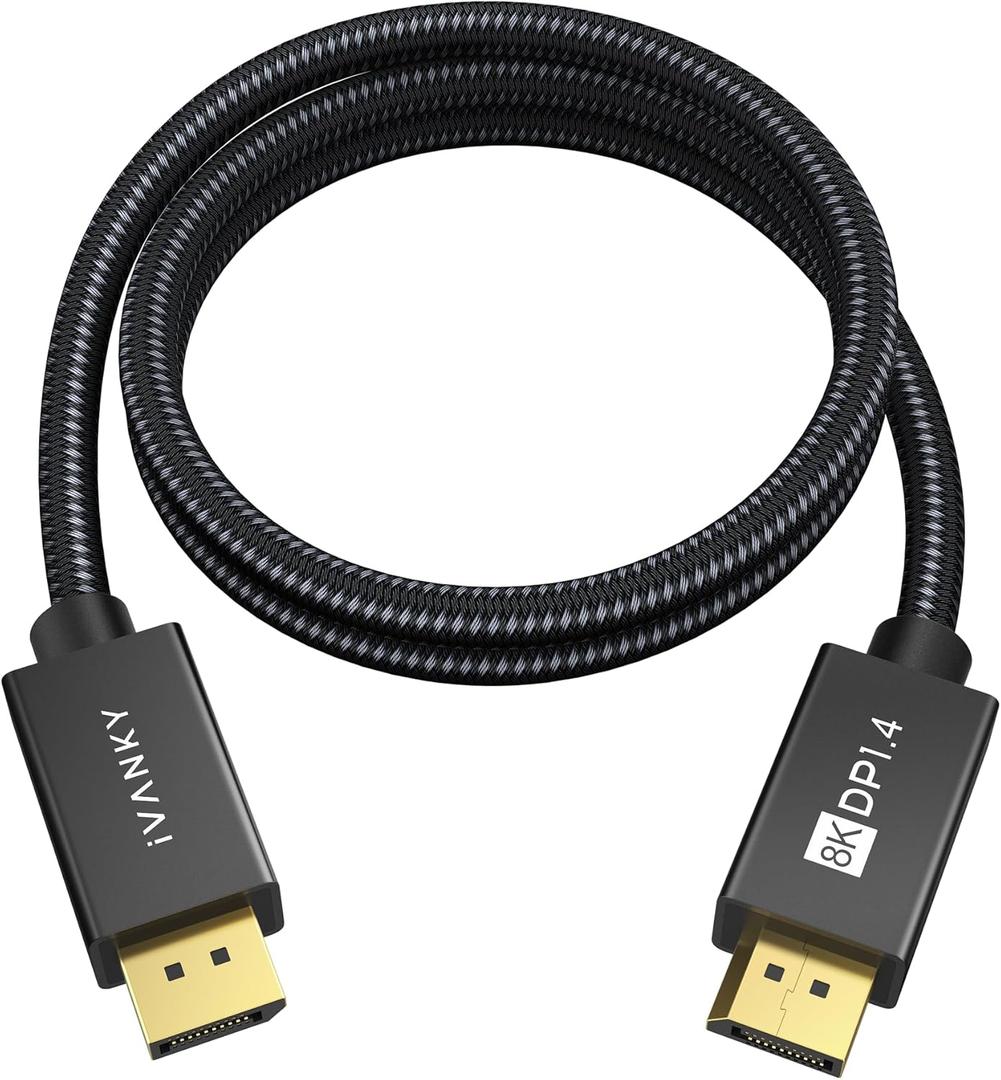 IVANKY 8K DisplayPort 1.4 Cable 3ft, VESA Certified DP to DP Cord 3.3ft, [8K@60Hz, 4K@144Hz, 1080P@240Hz], Support HBR3, 32.4Gbps, HDCP 2.2,HDR,Compatible for Gaming Monitor,TV,PC,Laptop,3090 Graphics (Black)