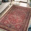 Keen Home Design 3x5 Rug - Machine Washable Entry Rug with Non-Slip Backing, Ideal for Enteryway, Kitchen, Bathroom, Laundry Room - Vintage, Easy Clean, Durable, Low Pile Rug - (3' x 5') (Red/Brown)