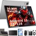 Android Tablet with Keyboard, 10 inch Android 15 Tablet with 24GB(4+20)RAM+128GB ROM(1TB Expand),8-Core, 7200mAh, 5G WiFi, Bluetooth5.0, Widevine L1, Electronics Tablets with Keyboard, Case, Stylus
