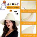 Halloween Witch Hat for Women - Wide Brim Foldable Wool Knitted Hat for Party Cosplay Costume Halloween Accessories (One Size, Off-white)