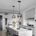 Mirror Smoke Gray Glass Pendant Lights Kitchen Island 2 Pack 7.87" Glass Globe Pendant Light Black Hanging Light Fixture Modern Pendant Lighting for Kitchen Island Bedroom Dining Room