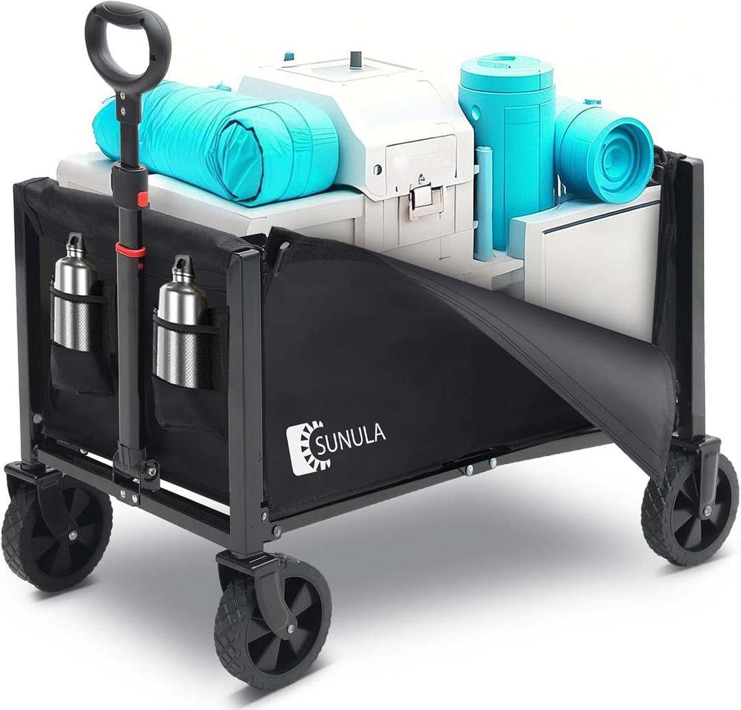 Foldable Wagon Cart 160L- 3 in 1 Collapsible Wagon Cart with Wheels, 2 Cup Holders, for Groceries, Camping, Shopping, Garden (Black) Foldable Wagon Cart 160L- 3 in 1 Collapsible Wagon Cart with Wheels, 2 Cup Holders, for Groceries, Camping, Shopping, Garden (Black)