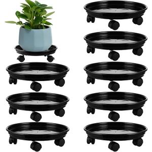 8 Packs Plastic Plant Caddy with Wheels 12” Heavy-Duty Rolling Plant Stand with Wheels Plant Dolly with Casters for Indoor and Outdoor Plant Roller Base Plant Saucer Mover, Black