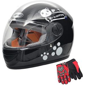 Kids Bike Helmet with Gloves, for Pedal Scooter, Motorcycle, ATV, Quad Bicycle, Suitable for Ages 3-6 (Black)