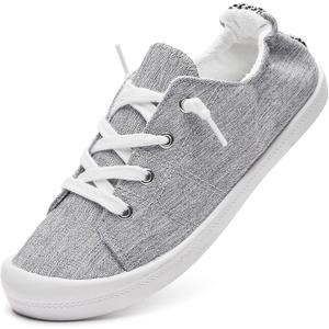 BENPAO Womens Canvas Slip On Shoes White Black Fashion Sneakers Loafers Shoes for Women, US 8