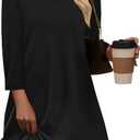 OFEEFAN 3/4 Length Sleeve Womens Tops Dressy Casual Plus Size Tunics to Wear with Leggings (Black, XL)