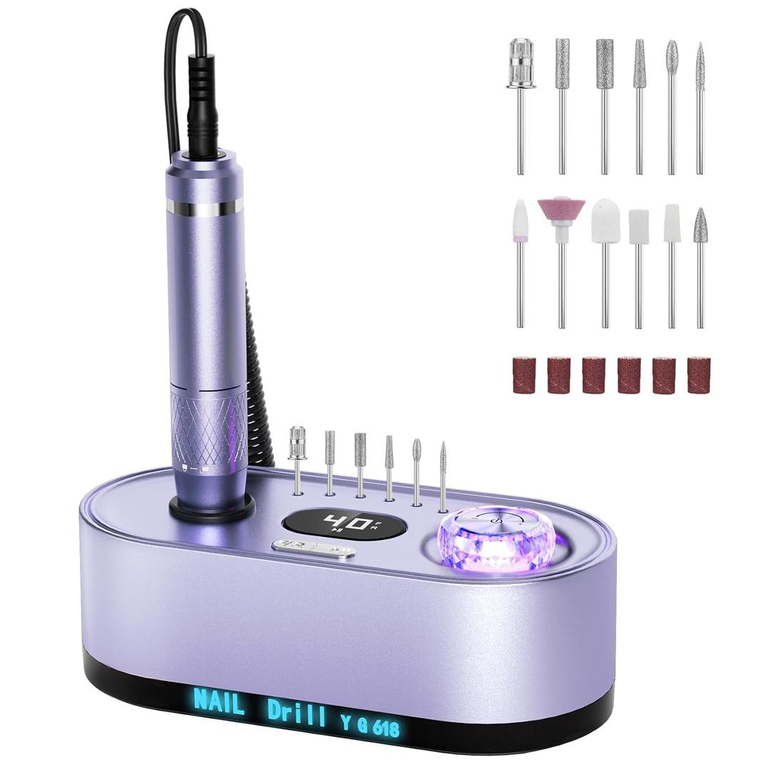 JOSGLOI Electric Nail Drill Professional: 40000RPM Electric Nail File Kit E File Nail Drill Machine with LCD Display for Acrylic Gel Nail, Manicure Pedicure Polishing Nail Grinder for Salon Home Use