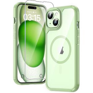 TAURI for iPhone 15 Case, Compatible with MagSafe [Anti-Yellowing] with Screen Protectors, Military-Grade Protection, Shockproof Slim Magnetic Phone Case for iPhone 15 6.1", Green