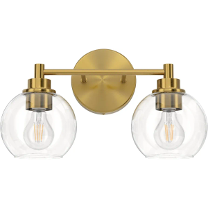 VONLUCE Bathroom Light Fixtures, 2-Light Vanity Light with Globe Glass Shades E26 Sockets, Bathroom Lights Over Mirror for Bedroom Hallway Living Room, Gold Finish