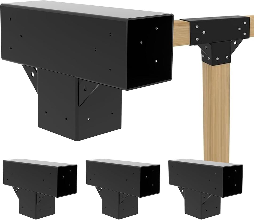 Pergola Kit T Shaped 6x6(Actual: 5.7"x5.7")-4 Pack Pergola Brackets 6x6-3 Way DIY Woodworks Gazebo Bracket Kit with Screws for Wood Beams-Elevated Wood Stand T Brackets for Sunroom Carport Cabin