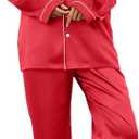 IFFEI 2 Pieces Silk Satin Womens Pajamas Set Button-Down Long Sleeve Girls Pajamas with Pockets (Medium, Red)