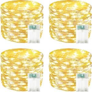 4 Pack 60 LED Fairy Lights Battery Operated with Timer, 20FT Waterproof Twinkle Lights Indoor Outdoor, Cuttable String Lights for Bedroom, Wedding, DIY, Centerpiece, Christmas Decorations (Warm White)