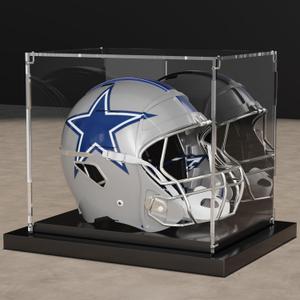 Mini Helmet Display Case Acrylic Clear Football Stand Holder with Mirror Back and Black Metal Grooved Base Stackable Mini Helmet Showcase for Souvenirs Collectibles