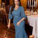 Wedtrend Women's Sequin Dresses Sparkly Glitter Dress Split Sleeves Formal Dresses Maxi Evening Dress (Blue, M)