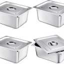 Mifoci 4 Pack Stainless Steam Hotel Pan with Lid, 1/2 Size x 6 Inch Deep, Reusable Anti Rust Steam Pan for Home, Party, Restaurant, Hotel, Buffet
