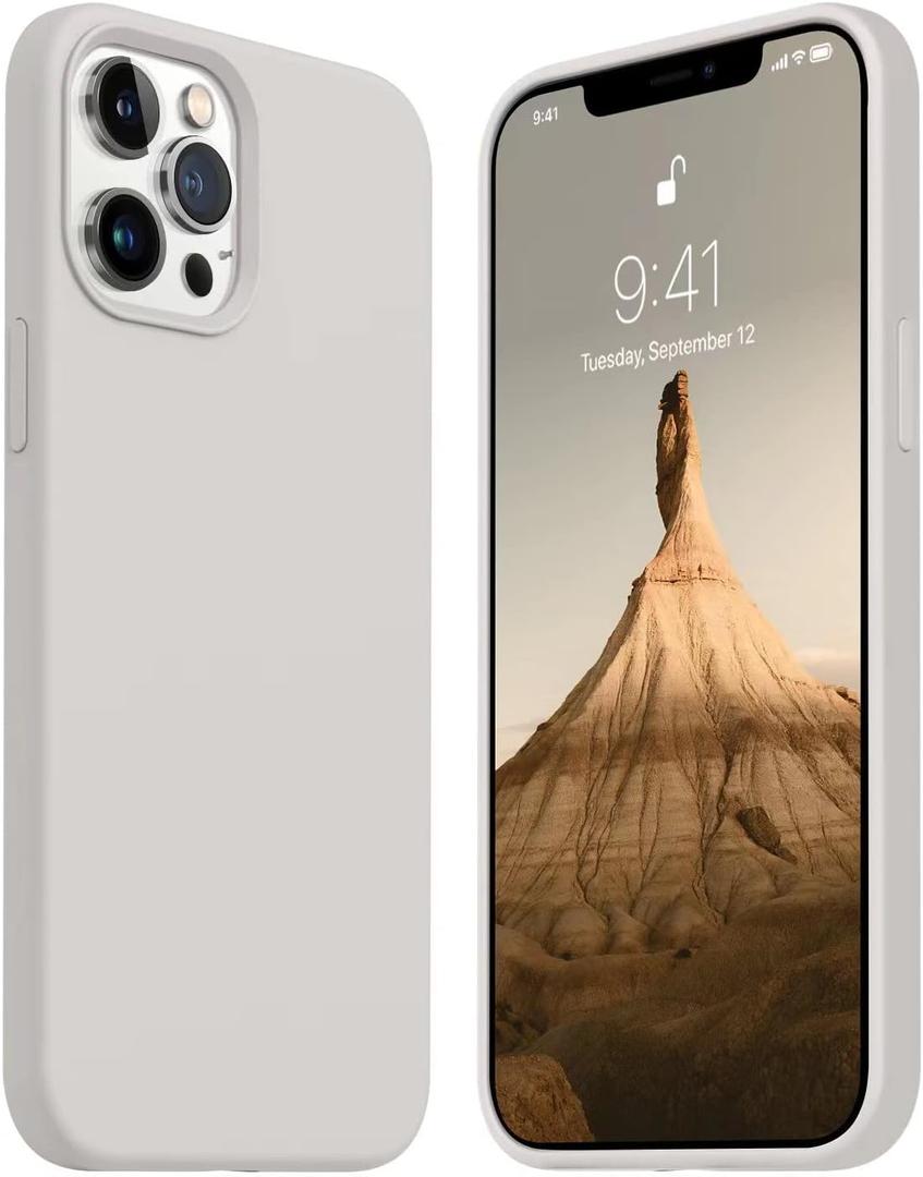 JELE Shockproof Designed for iPhone 12 Pro Max Case, Liquid Silicone Phone Case with [Soft Anti-Scratch Microfiber Lining] Military Grade Drop Protection Slim Thin Cover, 6.7 inch, Stone