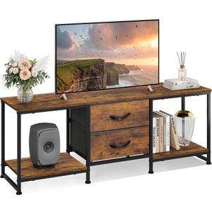 WLIVE TV Stand Dresser with 2 Drawers, Entertainment Center for 50" Inch TV with Open Storage Shelves, Industrial Media Console for Bedroom, Living Room, Rustic Brown