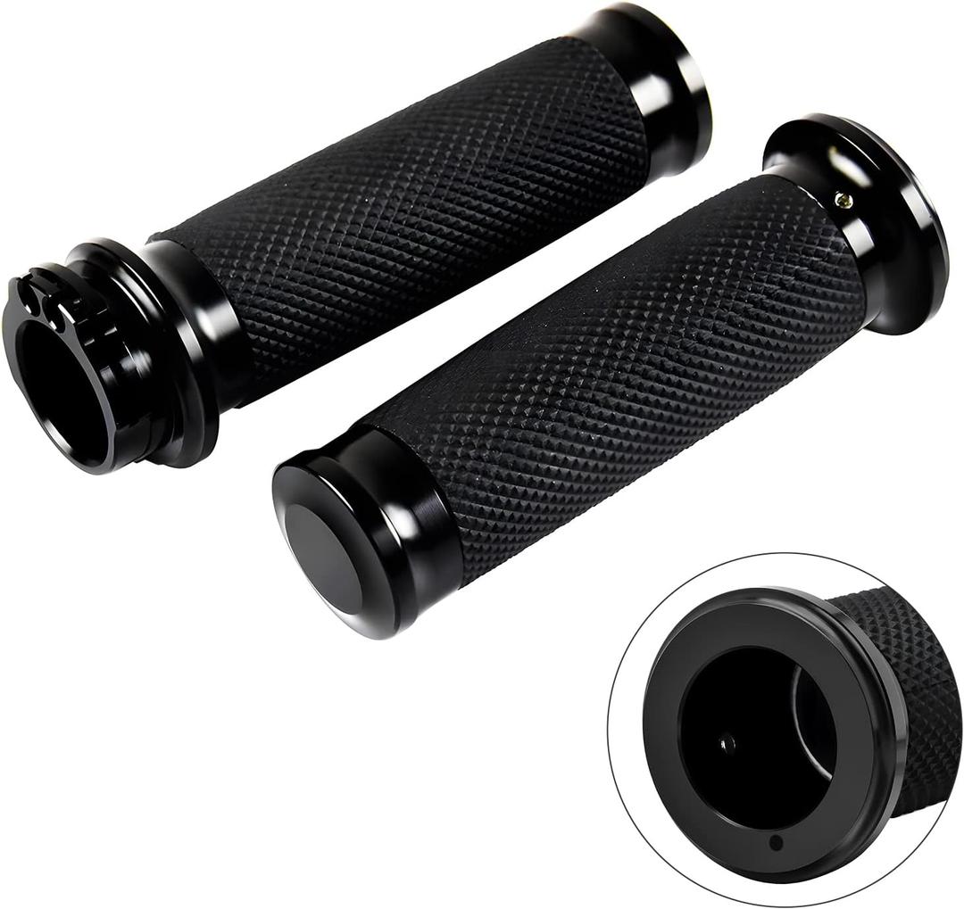 PBYMT 1" Motorcycle Hand Grips Black Cable Throttle Handlebar Grips Compatible with Harley Touring Honda Yamaha Suzuki Kawasaki
