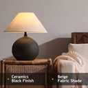 Rustic Round Black Ceramic Table Lamp 17.7'' Tall Farmhouse Black Crock Pot Desk Lamp Body with Tapered Fabric Shade Bedside Lamp for Living Room Bedroom House Office Entryway