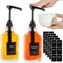 STARSIDE 16 oz Coffee Syrup Dispenser,2 pcs Clear Glass Syrup Bottle with 1/4oz Capacity Pump,Syrup Dispenser for Coffee Bar with Plastic Pump and Syrup Labels