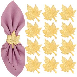 CLEENTABLE Maple Leaf Napkin Rings - Set of 12 Handcrafted Aluminum Napkin Holders for Cloth & Paper Napkins, Elegant Table Dcor for Wedding Receptions Thanksgiving Christmas Holiday Parties (Gold)