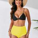 Halcurt Women's High Waisted Swim Bottoms Full Coverage Bikini Swimsuit Bottoms Yellow M