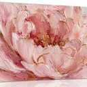 Large 2D Pink Peony Canvas Wall Art, Modern Pink and Gold Floral Poster Print Artwork, Elegant Abstract Flower Painting Picture Wall Decor, Ready to Hang for Living Room Home Decoration 40x20in