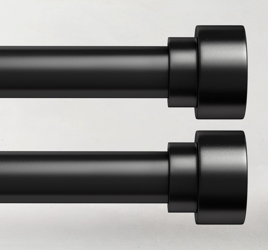 2 Pack Curtain Rods for Windows 66 to 120, 1 Inch Black Adjustable Heavy Duty Extra Long Curtain Rod with End Caps, Modern Indoor Outdoor Window Drapery Rods for Patio Bedroom, Size 72"-144"
