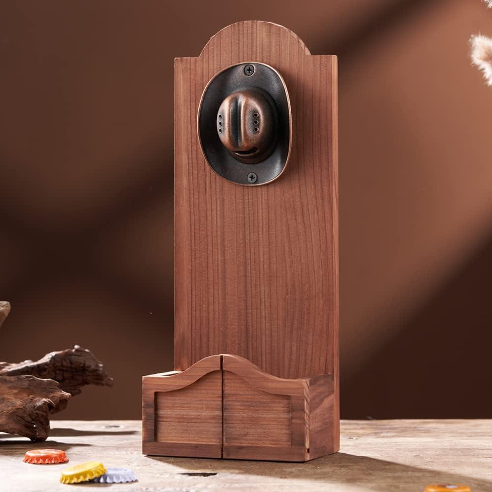 Western Cowboy Hat Bottle Opener, Vintage Wooden Wall Mounted Bottle OpenerIdeal Gift for Men and Beer Lovers, Use as Bar Decoration. (Design-3)
