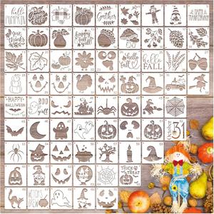 Small Fall Halloween Stencils for Painting on Wood Halloween Stencils for Crafts Reusable Burning Drawing Art Paint Patterns for Ornament Cookie Cake Window Canvas (fall70)