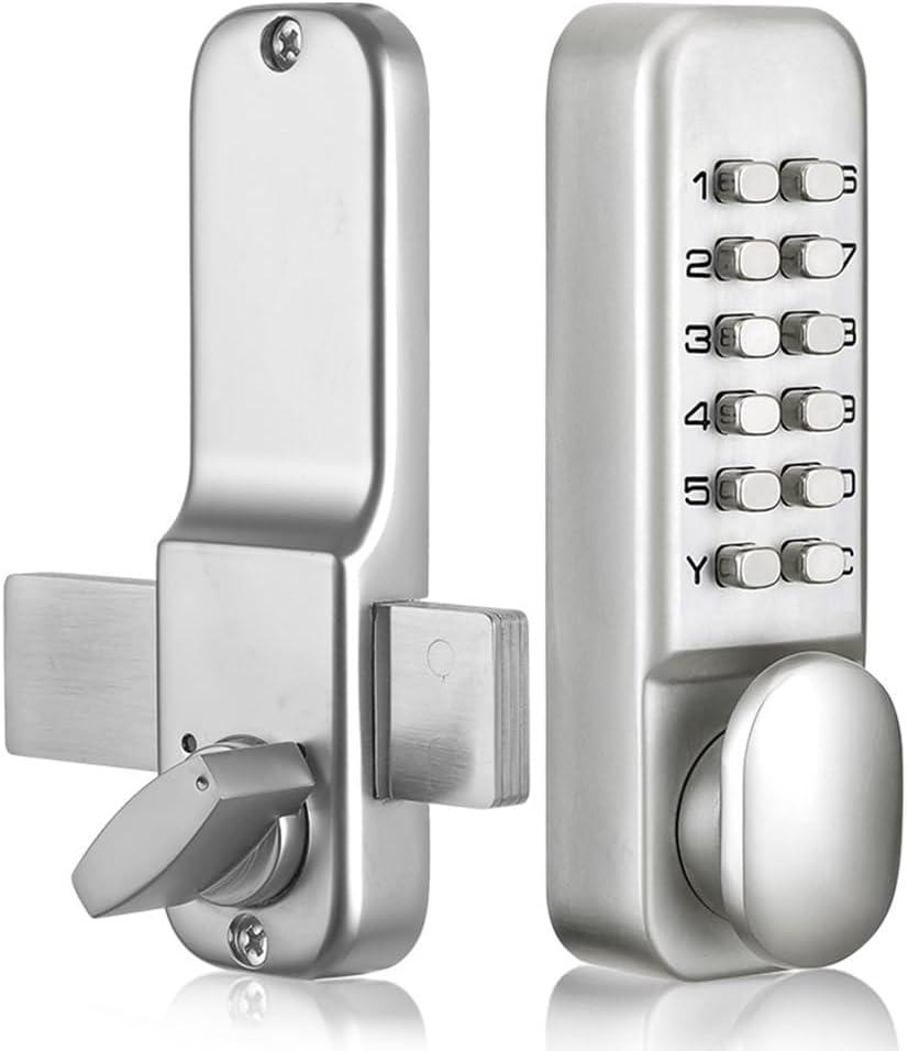 Keyless Gate Locks for Outdoor Fence, Mechanical Keypad Lock, Smart Lock for Outdoor Gate, Patio, Garage, Backyard, Bidirectional Install, Weatherproof Zinc Alloy (Silver)