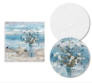 Yorhifa Blue Coastal Beach Floral Framed Wall Art