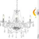 HOXIYA Dimmable Plug-in 5 Light Crystal Chandelier with Cord Glass, Chrome Candle Style Hanging Swag Lighting, K9 Crystals Beads Modern Pendant Light Fixtures Ceiling for Dining Living Room Bedroom