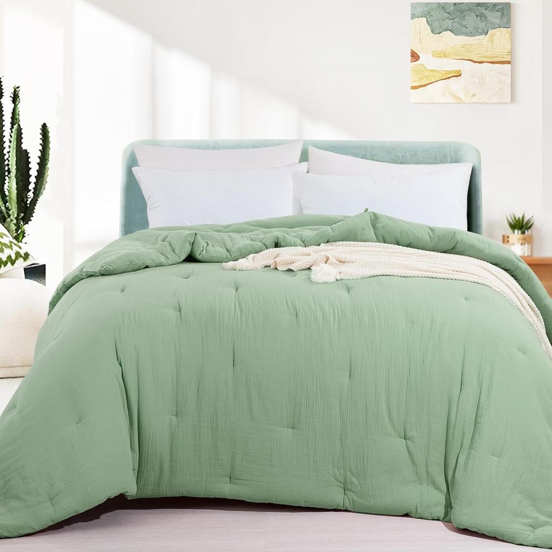 HOMBYS 100% Cotton Muslin Comforter Queen Size 88x88, Lightweight and Breathable Down Alternative Comforter,Soft Gauze Summer Off White Reversible Fluffy Duvet Insert, B0BVLT5KD7