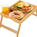 Bamboo Bed Tray Table with Foldable Legs, Breakfast Tray for Sofa, Bed, Eating, Working, Used As Laptop Desk Snack Tray by Pipishell (16.3" x 11.8" x 6", Yellow)