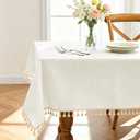 Alsoo Table Cloth Rectangle Table Heavy Duty Cotton Linen Texture Tablecloth Farmhouse Waterproof Wrinkle Free Tables Cover with Tassel for Kitchen Dining Holiday Party, Ivory, 55" x 75"