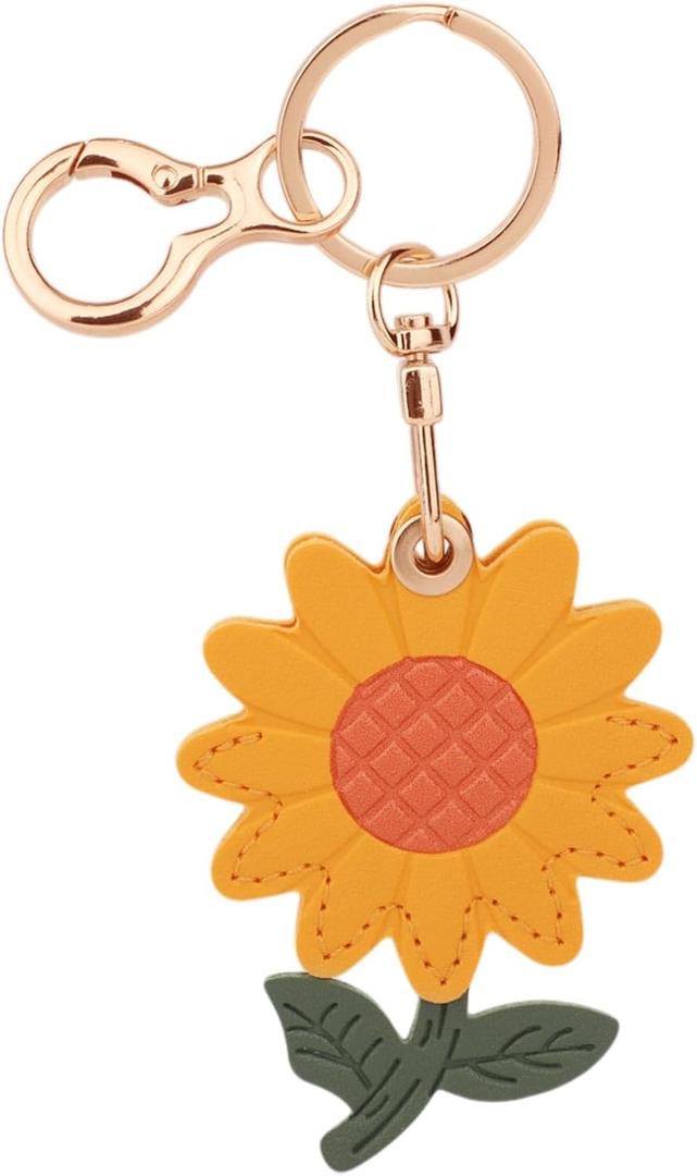 lasuroa Cute Sunflower Leather Keychain Holder, Waterproof Flower Anti-Scratch Hidden GPS Tracker Case Cover Tag with Key Ring Compatible with Airtag for Women Wallet Keys Bag Pet Backpack Purse