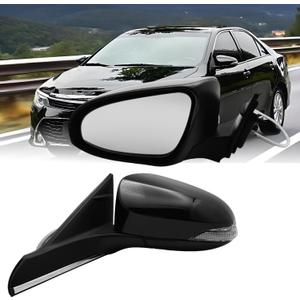 Left Driver Side Mirror Compatible With Toyota Camry 2015 2016 2017 With Power-Adjustable, Turn Signal Light, Non-Heated OE TO1320320 Black