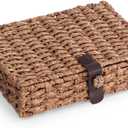 Decorative Box with Lid, Wicker Storage Basket, Water Hyacinth Woven Decorative box for Shelf, Coffee Table, Console Table, Home Decor (Large)