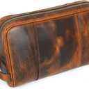 ELIZO Premium REAL Leather Toiletry Bag for Men Dopp Kitt Hanging Mens Toiletry Large TSA Toiletries Bag Shaving Grooming Bag Organizer