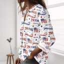 Beopjesk Women's Button Down America Flag Shirts Independence Day Patriotic 4th of July 3/4 Sleeve Collared Blouse (White, XL)