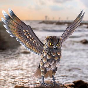 Natelf Garden Owl Sculptures & Statues, Standing Metal Bird Yard Art Sculpture for Patio Backyard Pond Outdoor Decorations (Brown)